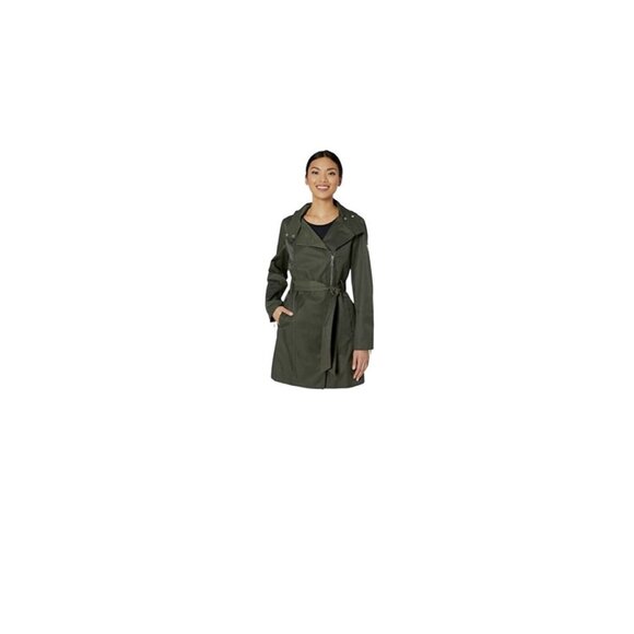 Vince Camuto Women's Green Water Resistant Belted Hooded‎ Trench Raincoat SZ XS - Picture 1 of 13